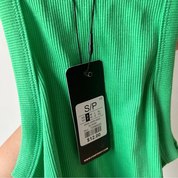 NWT F21 green rib knit  ruched side body‎ con dress - Picture 5 of 7